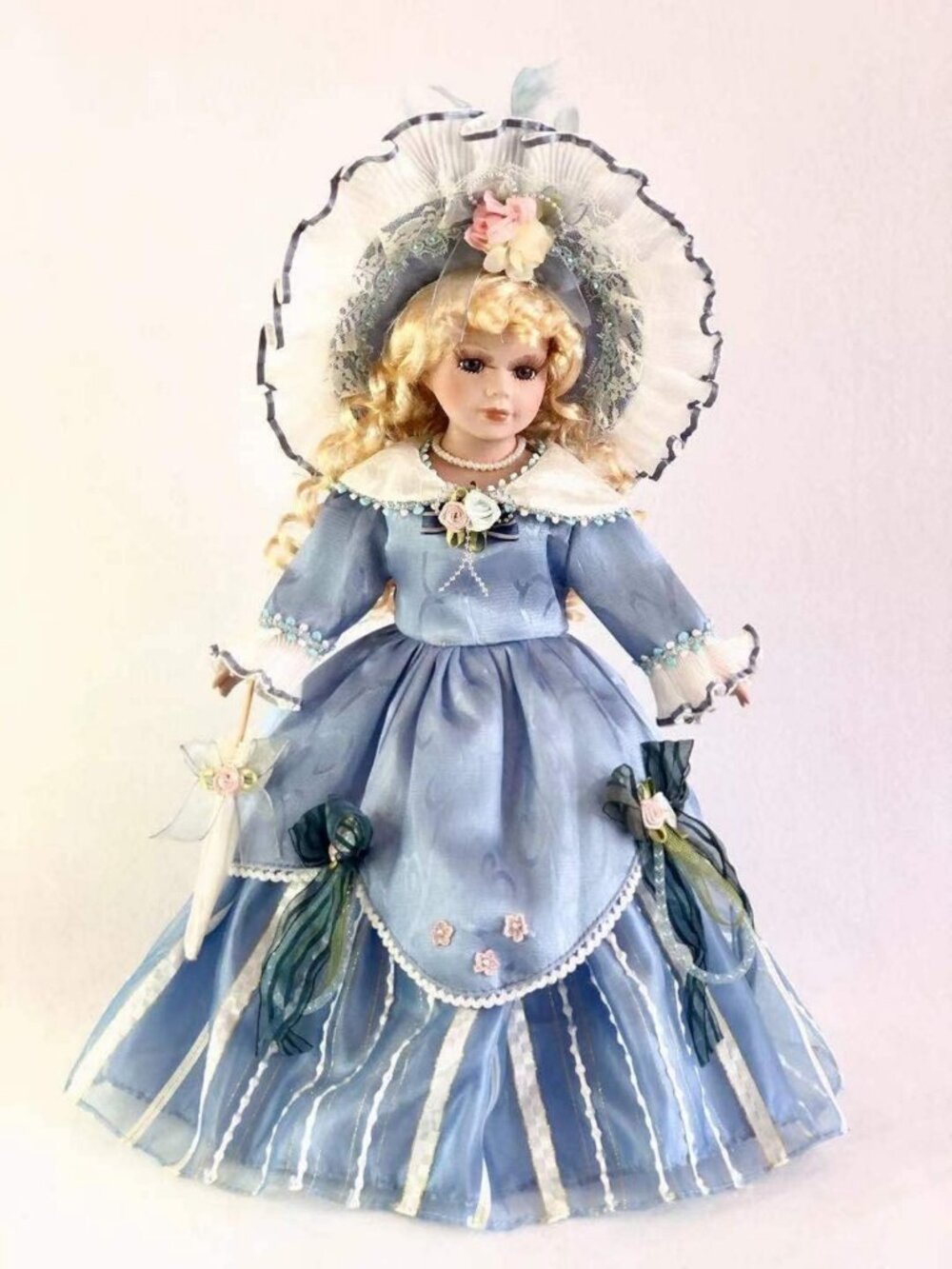 16" Porcelain Victorian Doll with Stand - Collectible Home Decor, Gift Idea